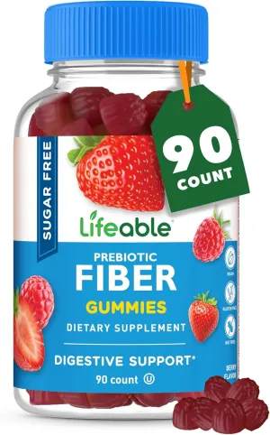 Lifeable Sugar Free Fiber Gummies for Adults | 4g | Great Tasting Fiber Supplement Gummies | Keto Friendly, Gluten Free, Vegan, Non GMO Prebiotic Fiber | for Digestive Health | 90 Gummies