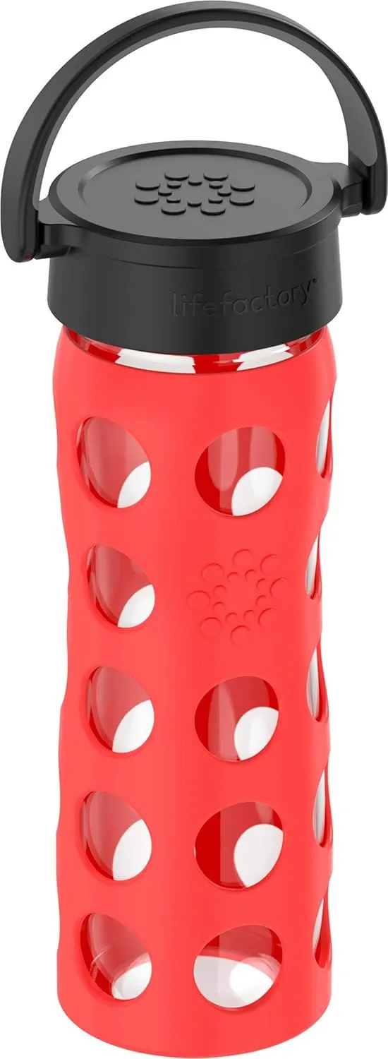 Lifefactory 16-Ounce BPA-Free Glass Water Bottle with Classic Cap and Protective Silicone Sleeve, Poppy