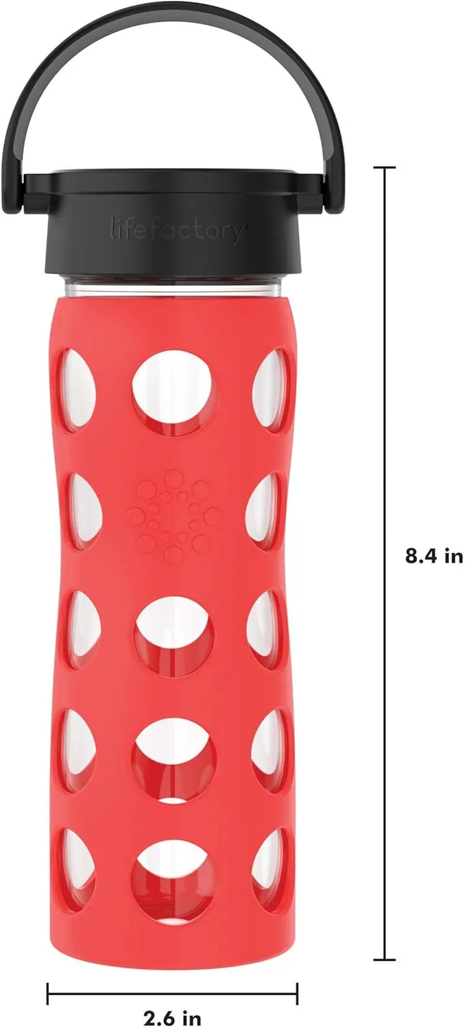 Lifefactory 16-Ounce BPA-Free Glass Water Bottle with Classic Cap and Protective Silicone Sleeve, Poppy
