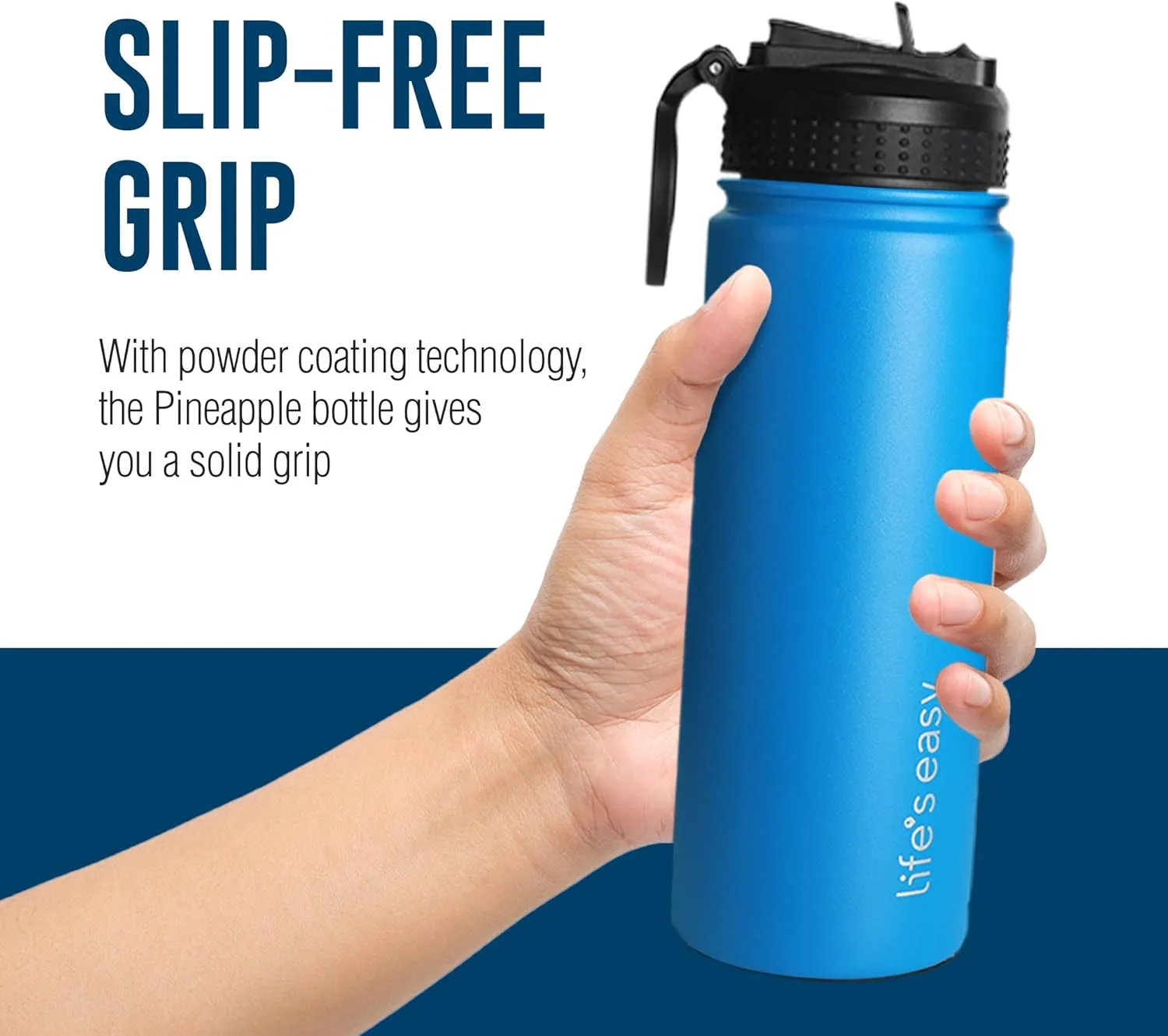 Life's Easy Stainless Steel Insulated Water Bottle - Sports Water Bottle w/Loop Handle Bionic Silicone Straw Lid - Vacuum Flask for Hot and Cold Drinks - Great for School, Travel & More (Blue, 18 oz)