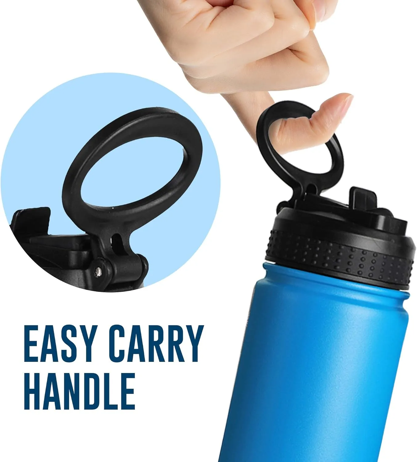 Life's Easy Stainless Steel Insulated Water Bottle - Sports Water Bottle w/Loop Handle Bionic Silicone Straw Lid - Vacuum Flask for Hot and Cold Drinks - Great for School, Travel & More (Blue, 18 oz)