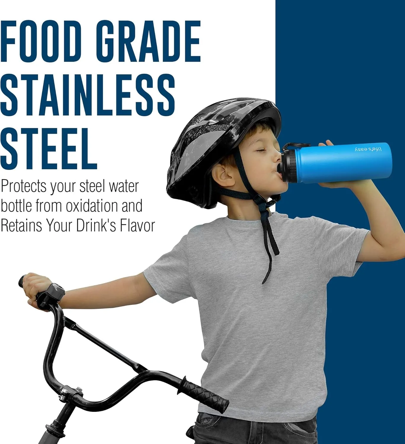 Life's Easy Stainless Steel Insulated Water Bottle - Sports Water Bottle w/Loop Handle Bionic Silicone Straw Lid - Vacuum Flask for Hot and Cold Drinks - Great for School, Travel & More (Blue, 18 oz)