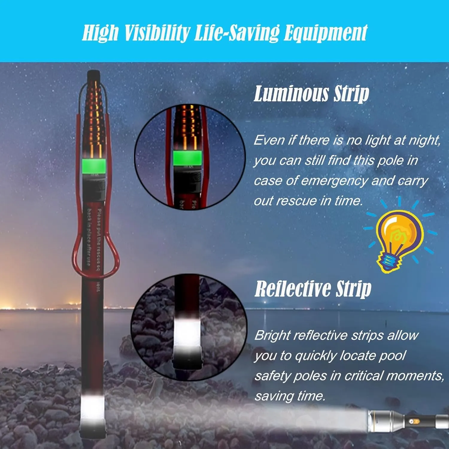 Lifesaving Pole High Visibility Professional Rescue Life Pole, Pool Lifeguard Pole with Night Luminous & Reflective Design, Telescopic Rescue Bar for Beaches Yachts (Size : H 450cm)