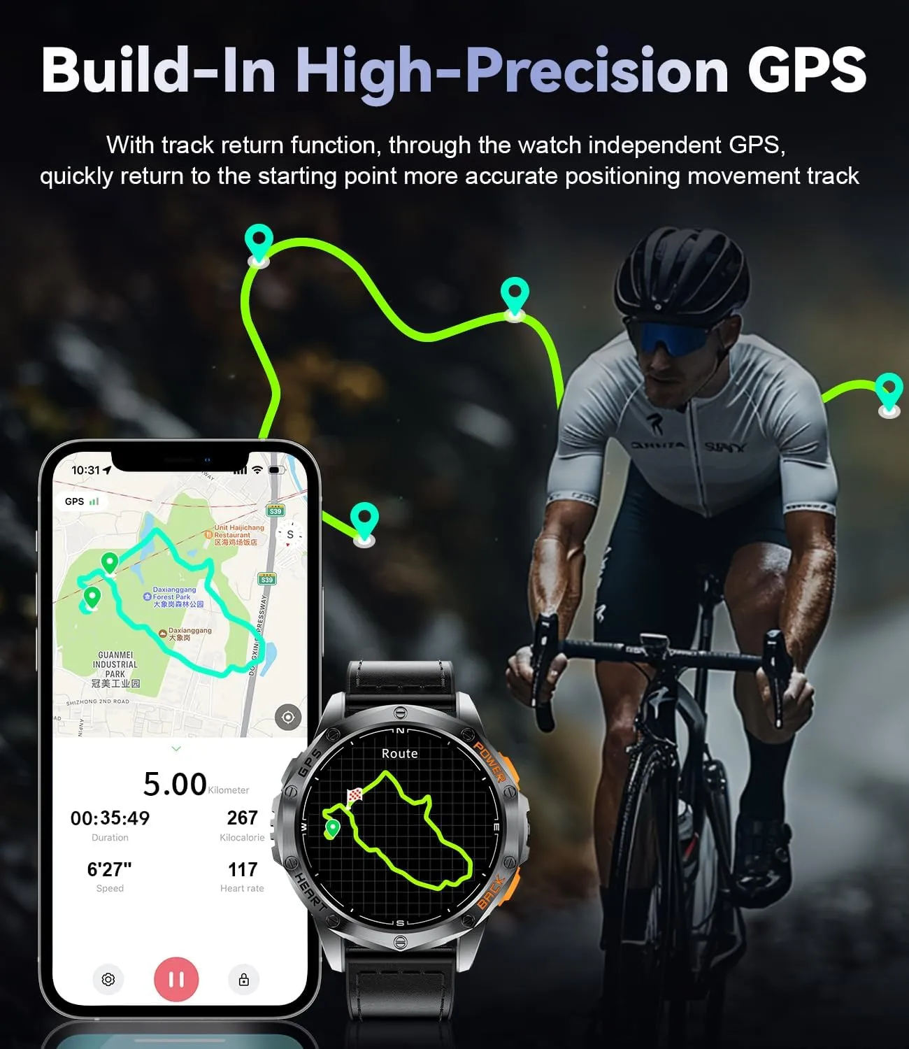 LIGE GPS Military Smart Watch for Men, LED Flashlight/Compass/45 Days Battery/IP68 Waterproof 1.43'' AMOLED Smartwatch, 100  Sports Modes Fitness Tracker, Rugged Smart Watches for Android iOS