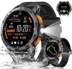 LIGE GPS Military Smart Watch for Men, LED Flashlight/Compass/45 Days Battery/IP68 Waterproof 1.43'' AMOLED Smartwatch, 100  Sports Modes Fitness Tracker, Rugged Smart Watches for Android iOS