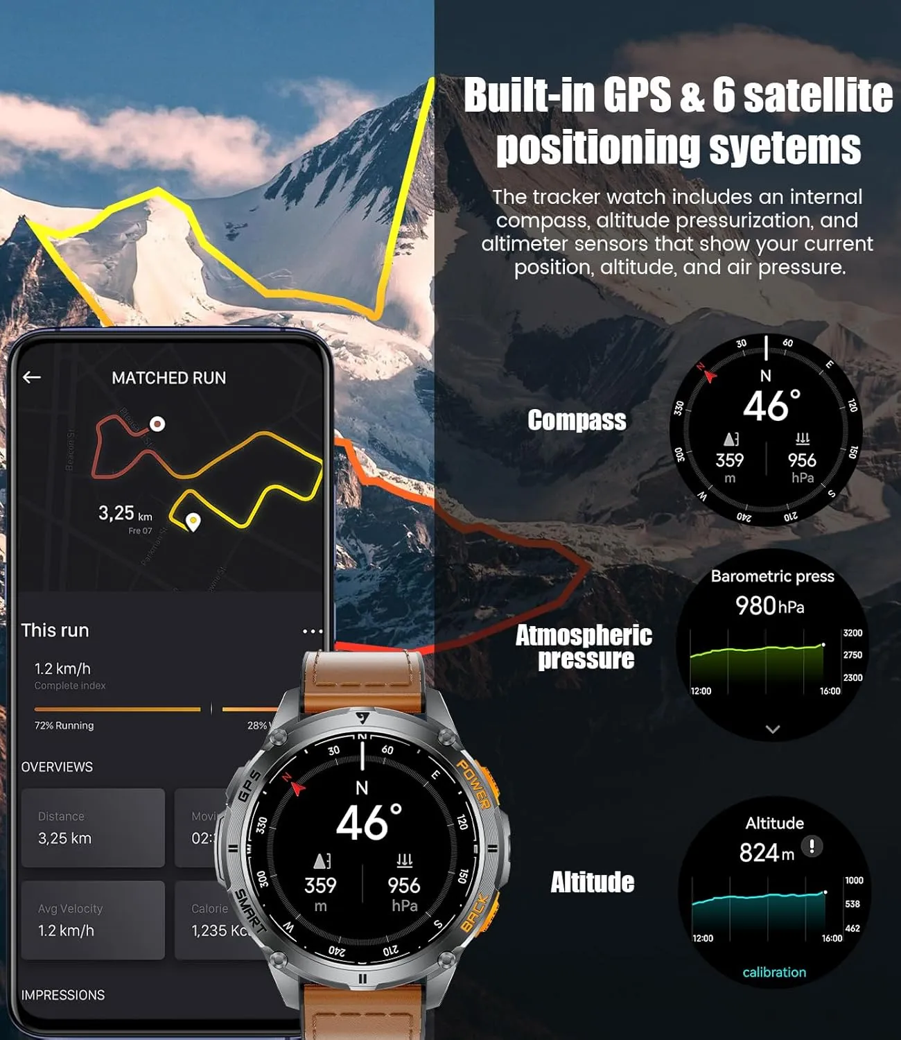 LIGE GPS Smart Watch for Men, Compass/LED Flashlight/1.43" AMOLED Smartwatch, IP68 Waterproof/Swim Mode/100  Sports Mode Fitness Tracker Watch, Men's Smart Watch for Android iPhone Compatible