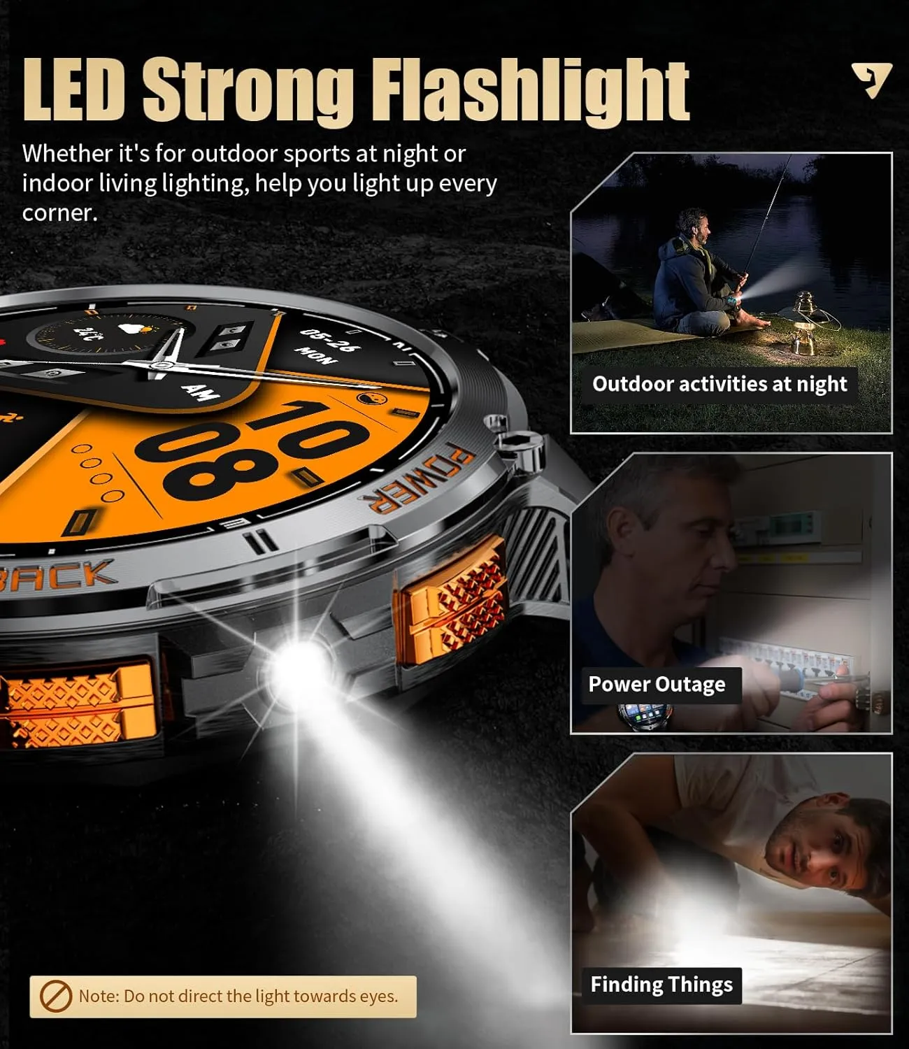 LIGE GPS Smart Watch for Men, Compass/LED Flashlight/1.43" AMOLED Smartwatch, IP68 Waterproof/Swim Mode/100  Sports Mode Fitness Tracker Watch, Men's Smart Watch for Android iPhone Compatible