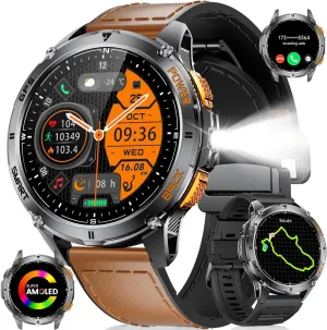 LIGE GPS Smart Watch for Men, Compass/LED Flashlight/1.43" AMOLED Smartwatch, IP68 Waterproof/Swim Mode/100  Sports Mode Fitness Tracker Watch, Men's Smart Watch for Android iPhone Compatible