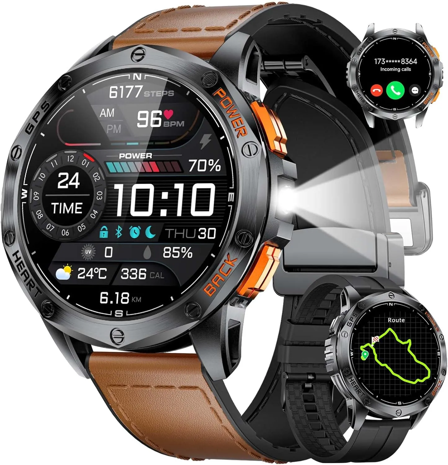LIGE GPS Sports Smart Watch for Men, LED Flashlight/Compass/45 Days Battery/IP68 Waterproof 1.43'' AMOLED Smartwatch, 100  Sports Modes Fitness Tracker Watch, Rugged Smart Watches for Android iOS