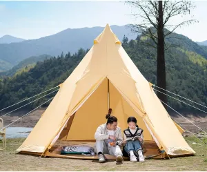 Lightweight Teepee Camping Tent Pyramid Tent for Mountaineering Hiking Camping 5-8 Person Family Camping Teepee Tent (Cotton Cloth 5X5X3.7M) (Oxford Cloth 5X5X3.7M)