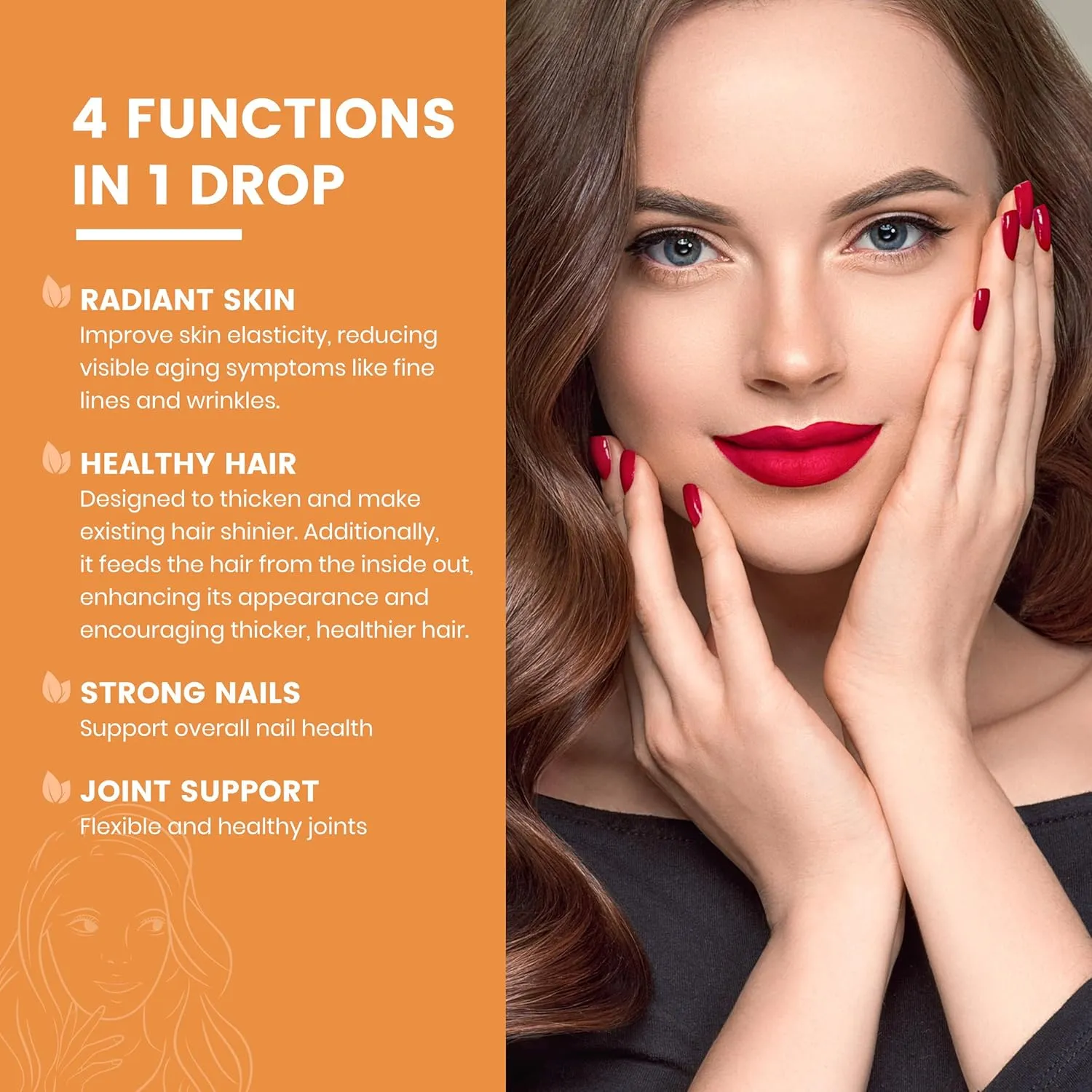 Liquid Collagen for Women, Liquid Biotin & Collagen for Radiant Skin, Hair Growth, Strong Nails, Joint Support, 20500 mcg 4-in-1 Collagen Drops, Advanced Absorption, Raspberry Flavor- 2 FL OZ