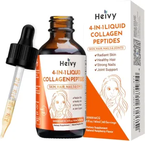 Liquid Collagen for Women, Liquid Biotin & Collagen for Radiant Skin, Hair Growth, Strong Nails, Joint Support, 20500 mcg 4-in-1 Collagen Drops, Advanced Absorption, Raspberry Flavor- 2 FL OZ