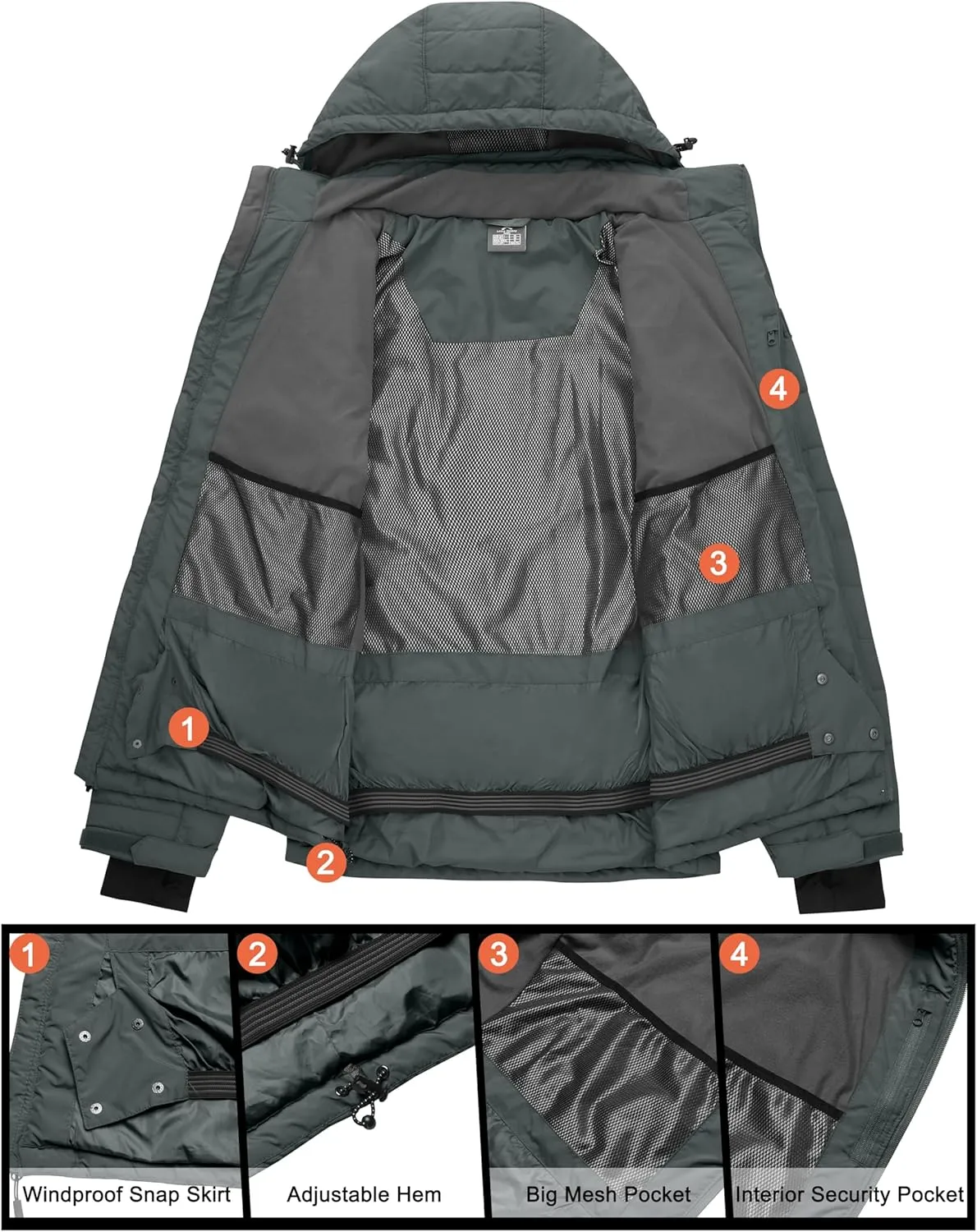 Little Donkey Andy Men's Warm Ski Jacket Water Resistant Insulated Snowboarding Jacket Windproof Winter Snow Coat