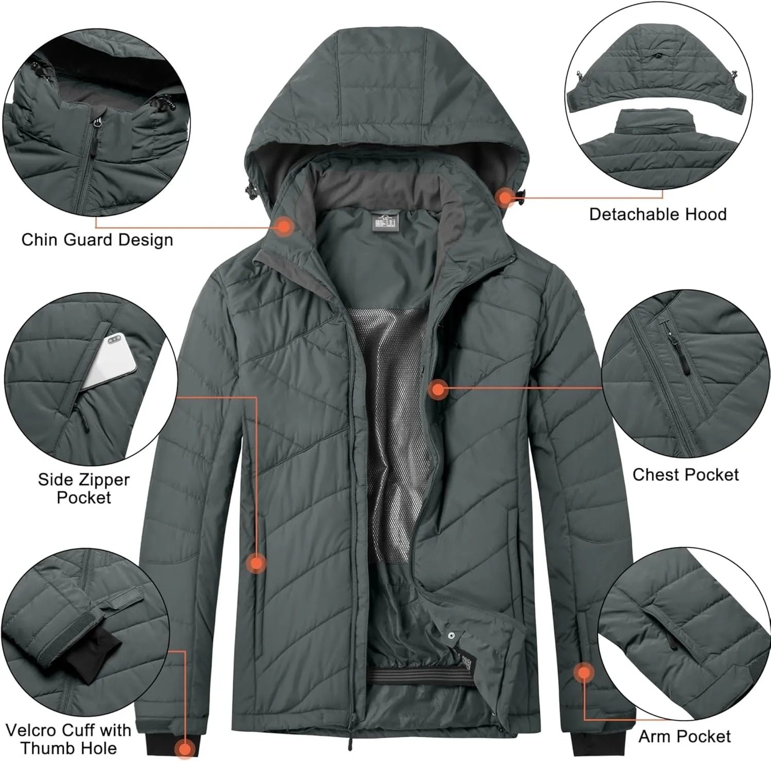 Little Donkey Andy Men's Warm Ski Jacket Water Resistant Insulated Snowboarding Jacket Windproof Winter Snow Coat