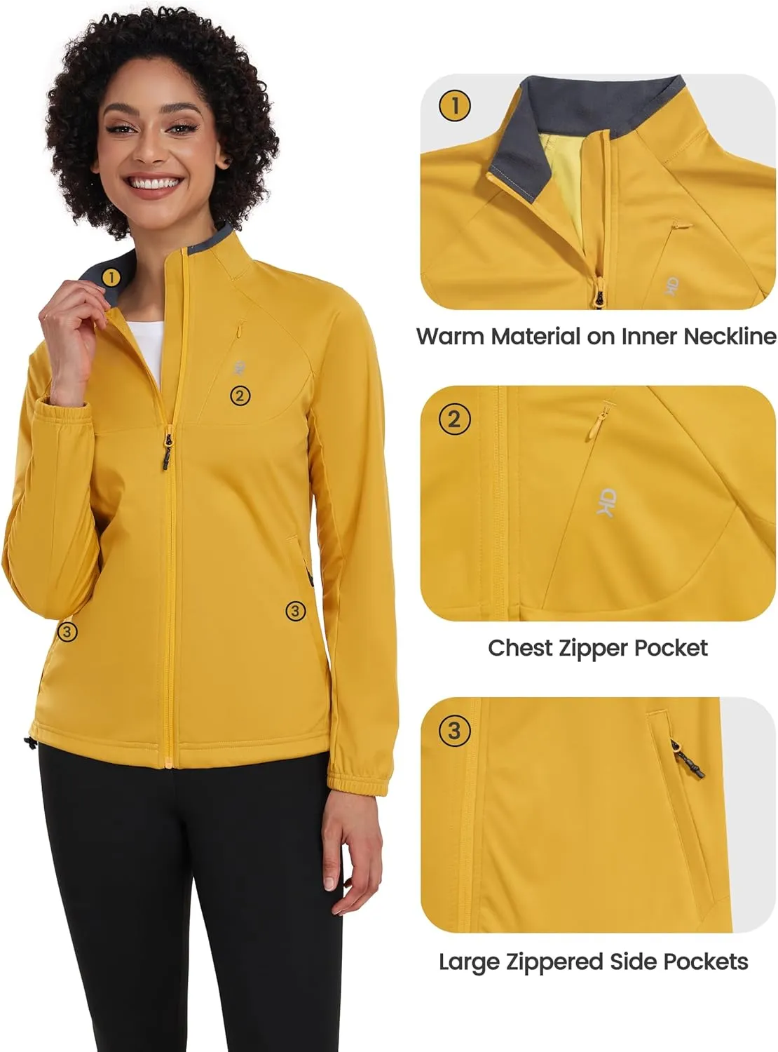 Little Donkey Andy Women’s Lightweight Softshell Jacket for Running Cycling, Water Repellent Windbreaker with Zipper Pockets