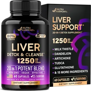 Liver Cleanse Detox & Repair - Milk Thistle | Dandelion | Artichoke | TUDCA | Glutathione & NAC - Effective Liver Health Supplement | 80% Silymarin - Laboratory Tested, Vegan - Made in USA 60 Capsules
