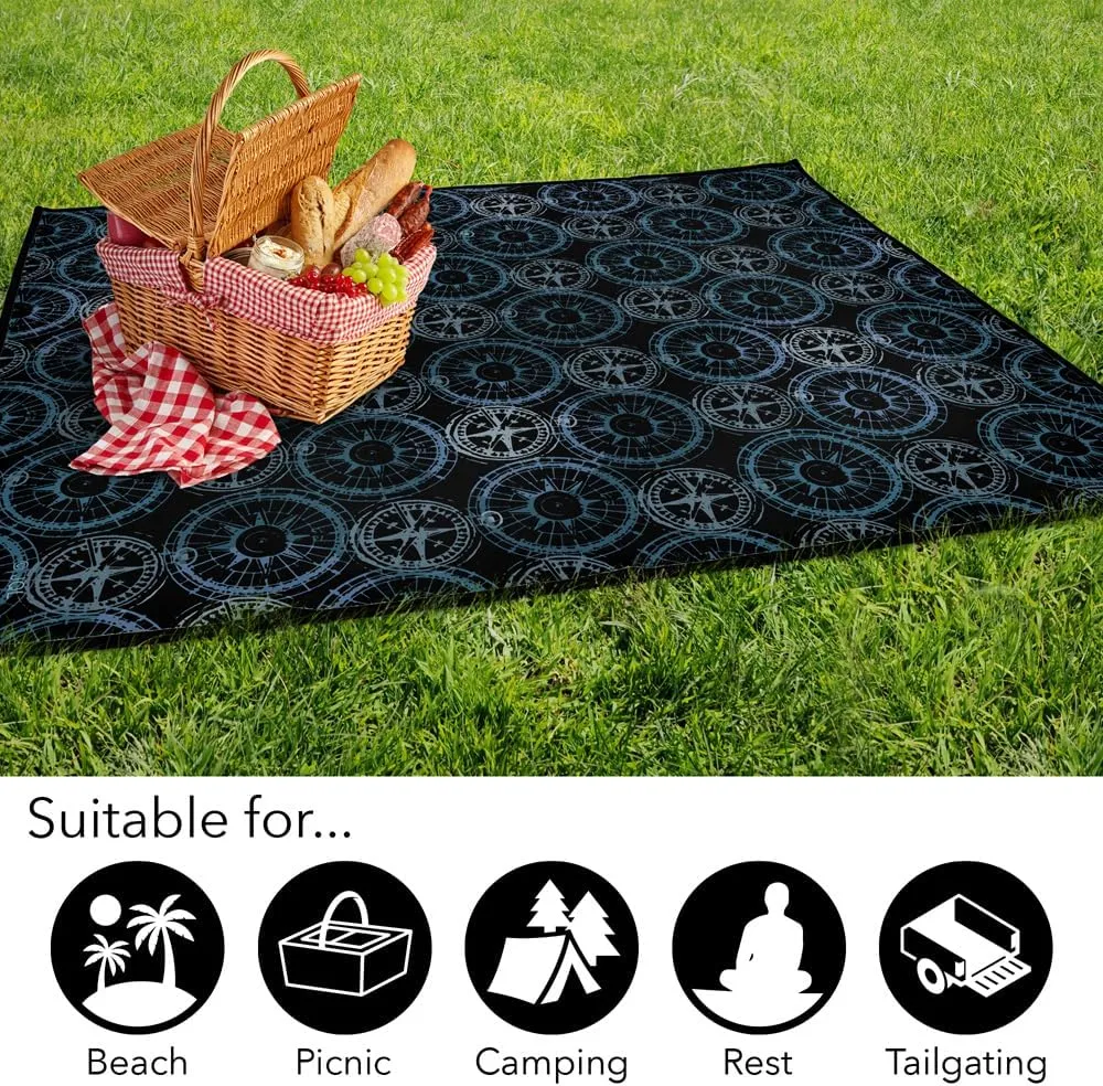 LOGOVISION JQ Licensing - JL-JP Picnic Outdoor Blanket, 50"x60" Compass Pattern 2, Foldable Blanket for Picnic, Beach, Camping, Park, Tailgate