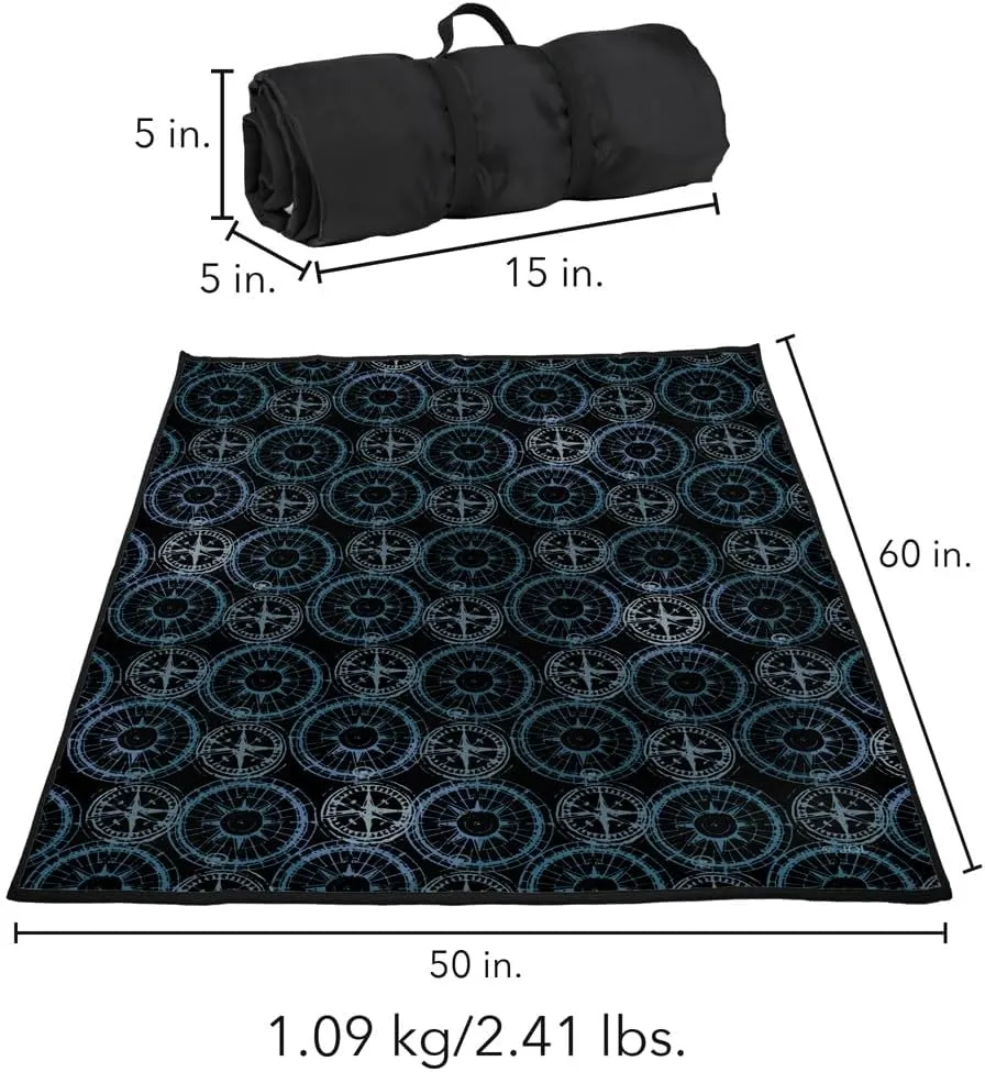 LOGOVISION JQ Licensing - JL-JP Picnic Outdoor Blanket, 50"x60" Compass Pattern 2, Foldable Blanket for Picnic, Beach, Camping, Park, Tailgate