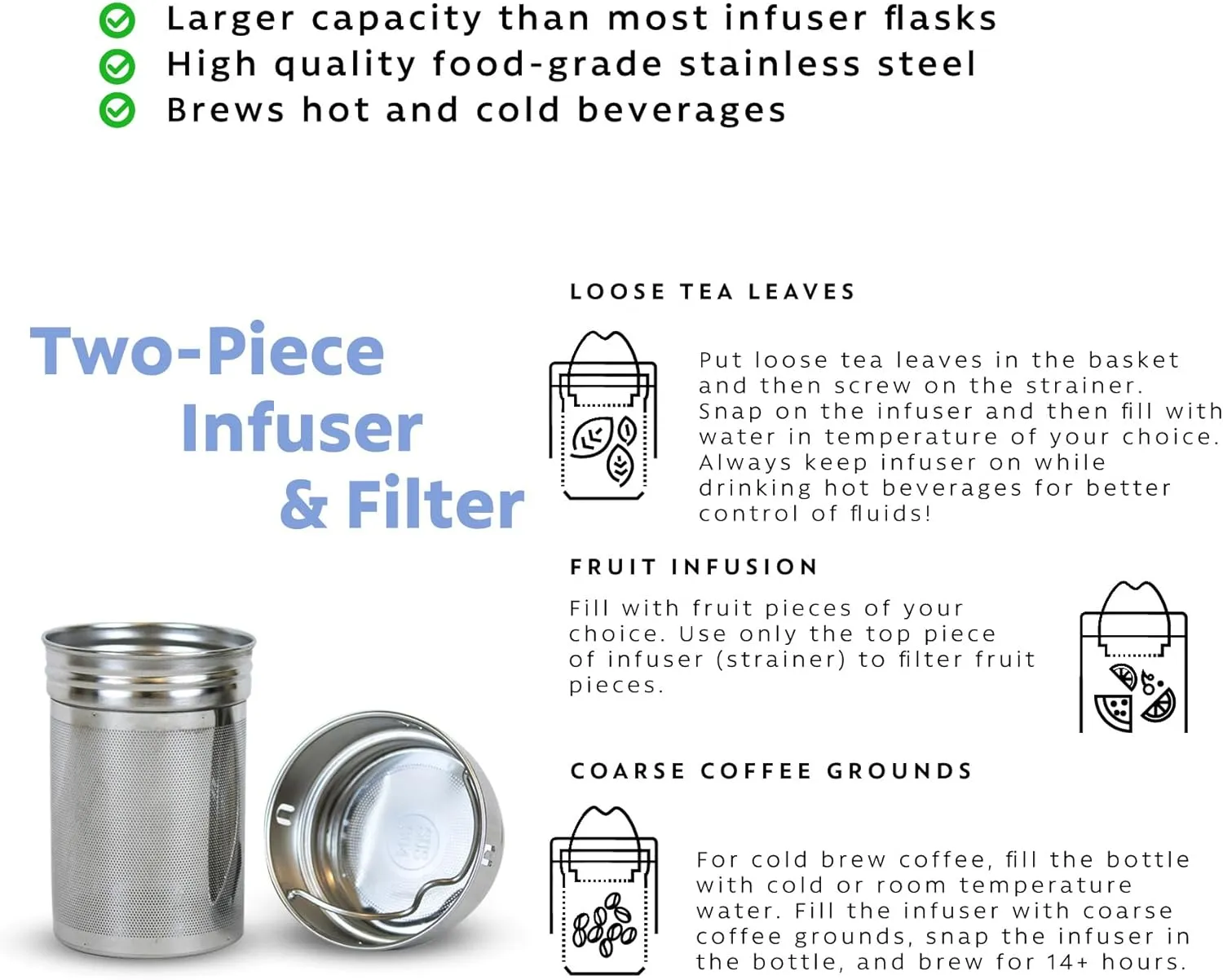 London Sip 25 oz Multi-Purpose Tea Infuser Mug – Fruit Infuser Water Bottle for Hot and Cold – Double Wall Stainless Steel Insulated, Celestial Blue