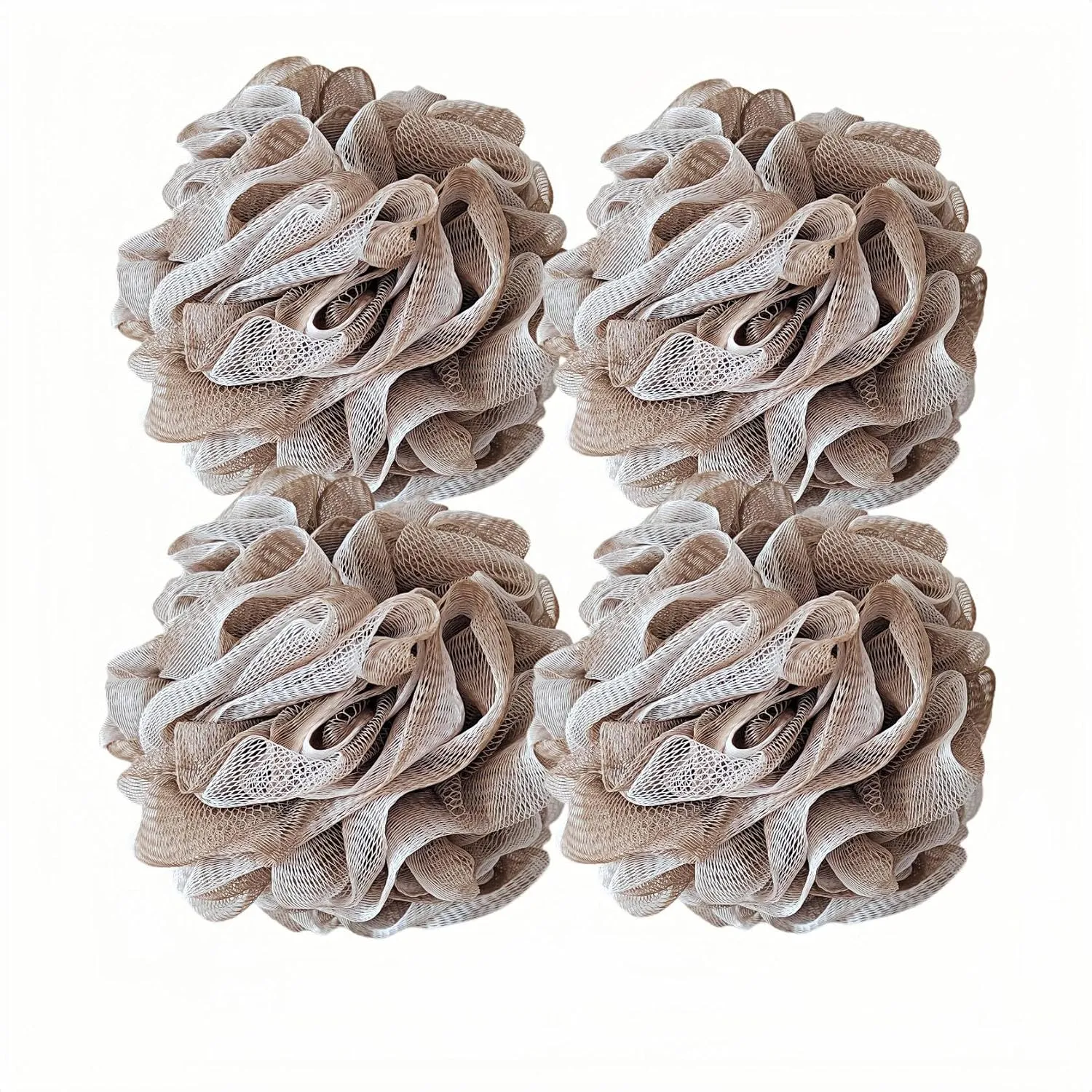 Loofah-Bath Sponge Set-Large, 4 Pack Bath Scrubbers, Soft Mesh Coffee Puff-Cleansing Body Scrub for Men and Women: Skin Soothing Exfoliation Tools (Light Brown-60g)