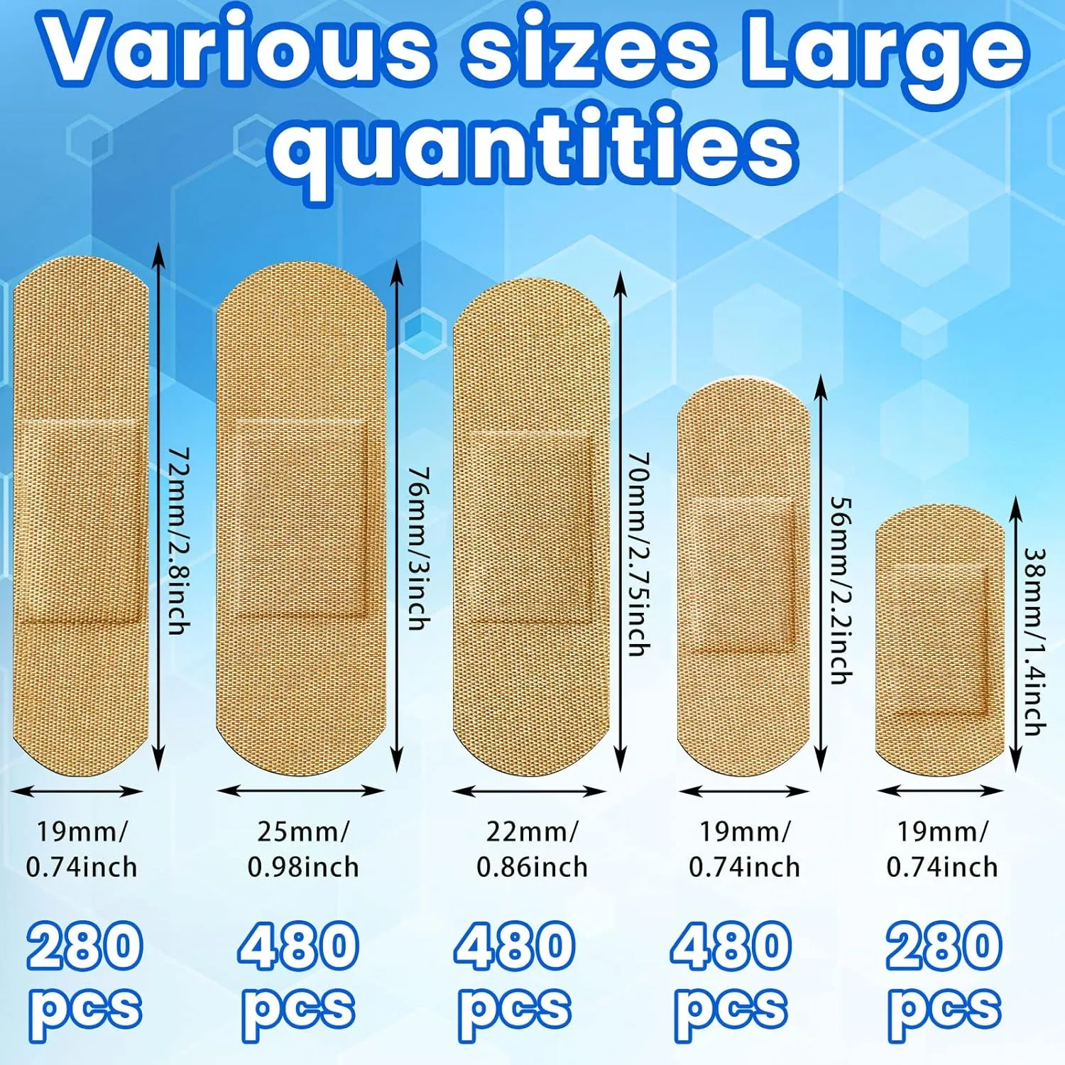 Lounsweer 2000 Pcs Fabric Adhesive Bandages Variety Pack Bulk Assorted Sizes Flexible Breathable Patch Fabric Bandages for Family First Aid Skin Wrap Finger Wound, Natural