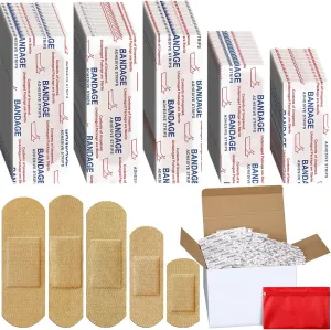 Lounsweer 2000 Pcs Fabric Adhesive Bandages Variety Pack Bulk Assorted Sizes Flexible Breathable Patch Fabric Bandages for Family First Aid Skin Wrap Finger Wound, Natural