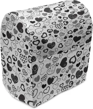 Lunarable Hearts Stand Mixer Cover, Monochrome Love Theme with Various Art Styles Swirls Polka Dots Lines Scars, Kitchen Appliance Organizer Bag Cover with a Pocket, 6-8 Quarts, Black White