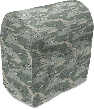 Lunarable Japanese Stand Mixer Cover, Traditional Art Flying Crane Birds Mountain Plateau Forest Migration, Kitchen Appliance Organizer Bag Cover with a Pocket, 6-8 Quarts, Reseda Green Beige