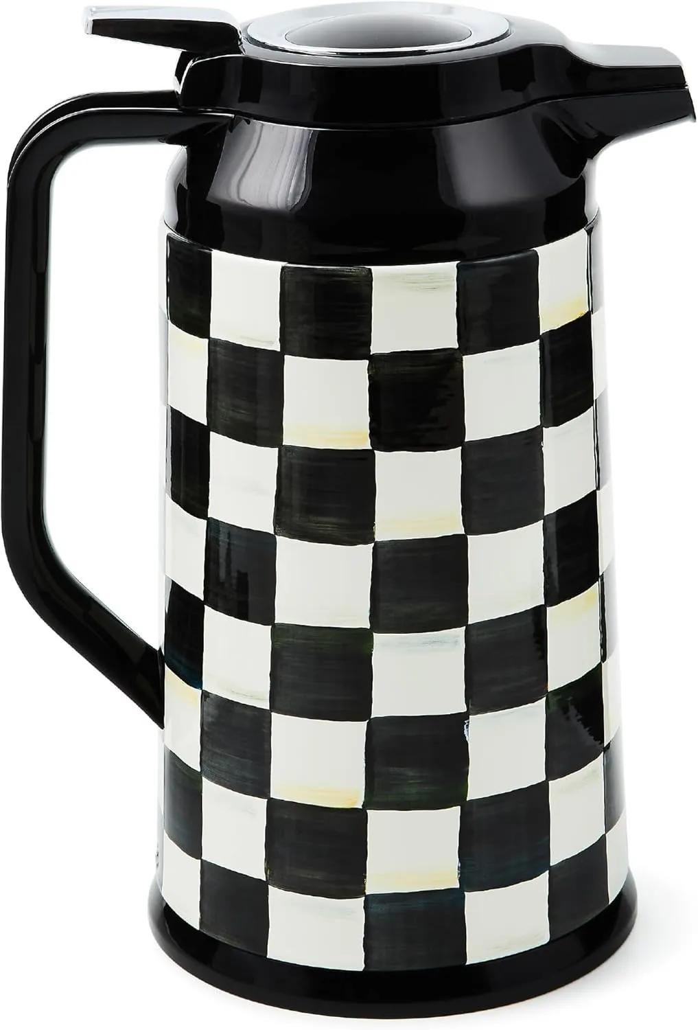 MACKENZIE-CHILDS Coffee Carafe, Stainless-Steel Coffee Carafe for Hot Liquids, 5.5-Cup Capacity, Black-and-White Courtly Check