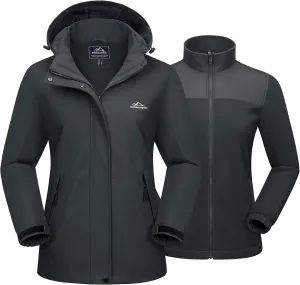 MAGCOMSEN Women's 3 in 1 Ski Jacket Water Resistant Winter Snow Coat Warm Fleece Lined Windproof Hiking Rain Outwear