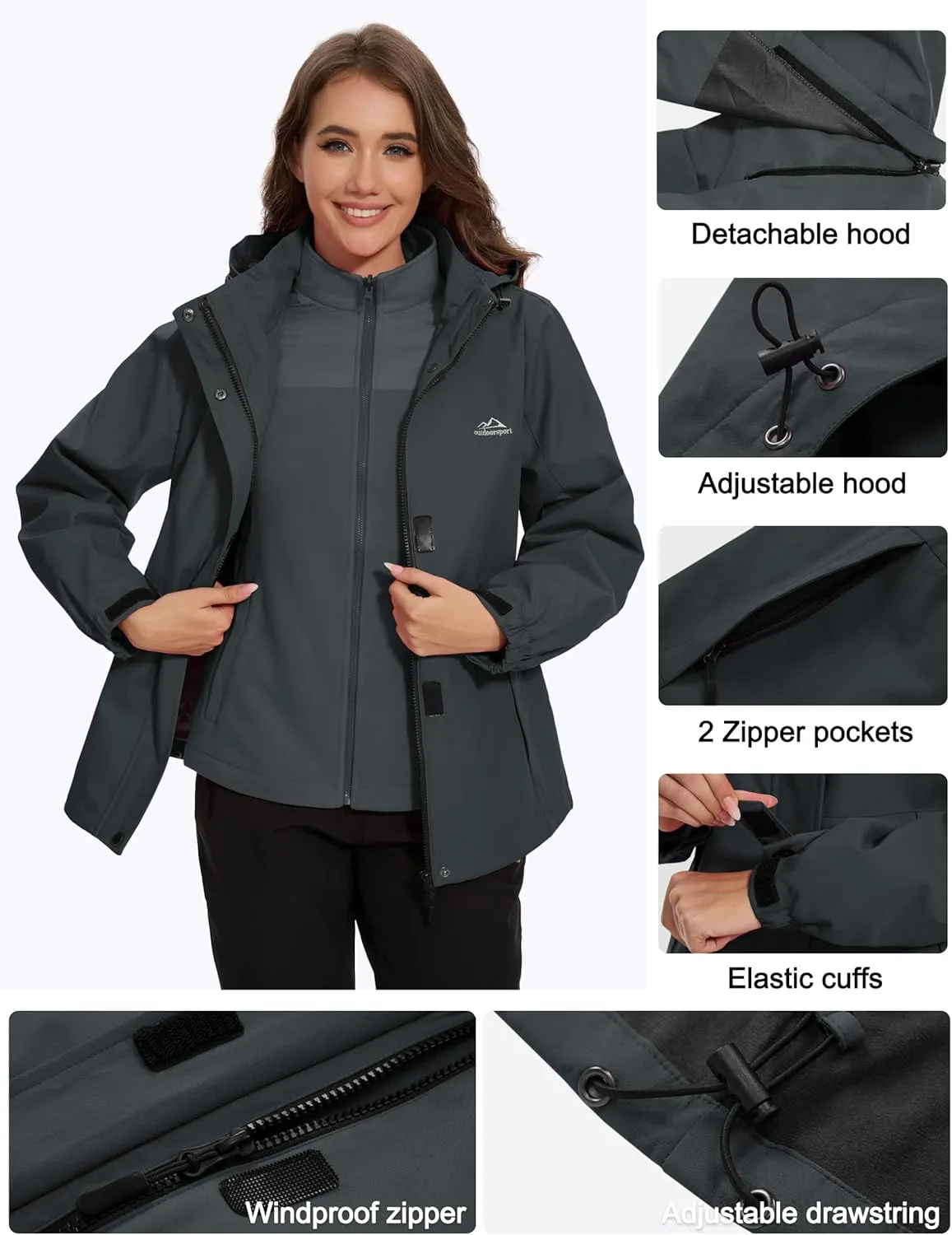 MAGCOMSEN Women's 3 in 1 Ski Jacket Water Resistant Winter Snow Coat Warm Fleece Lined Windproof Hiking Rain Outwear