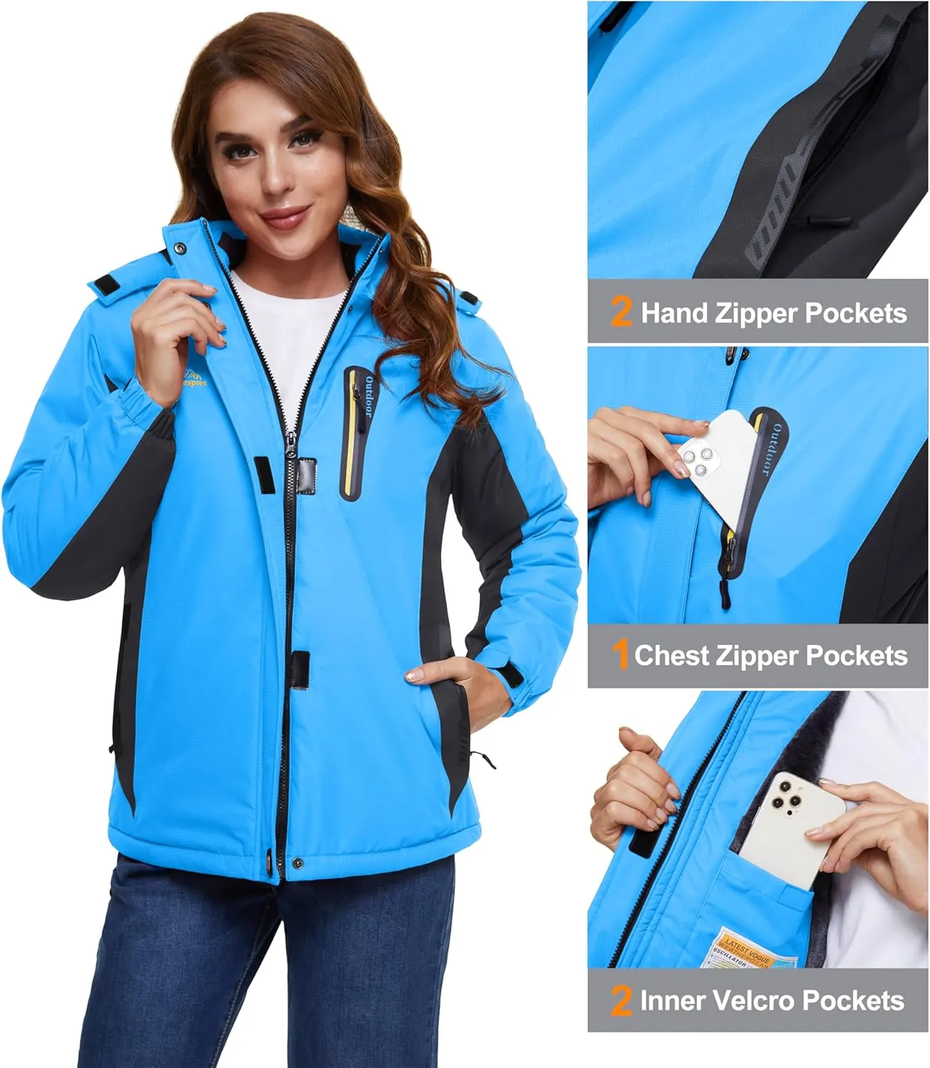 MAGCOMSEN Women's Ski Jackets Water Resistant Insulated Snow Jcakets Windproof Fleece Lined Winter Coats with Hood