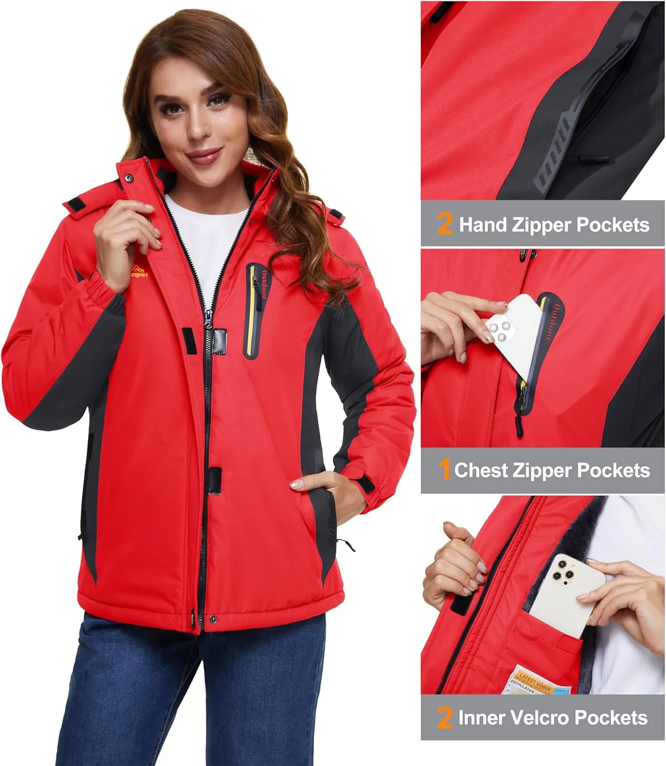MAGCOMSEN Women's Ski Jackets Water Resistant Insulated Snow Jcakets Windproof Fleece Lined Winter Coats with Hood