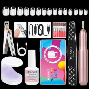 Major Dijit Gel Nail Kit - Beginner Gel Nail Set with Nail Drill, 0.5oz 4-in-1 Nail Glue, 300PCS Short Oval Nail Tips, Nail Clipper, UV Lamp for Nail Extensio & Art (Short Oval)