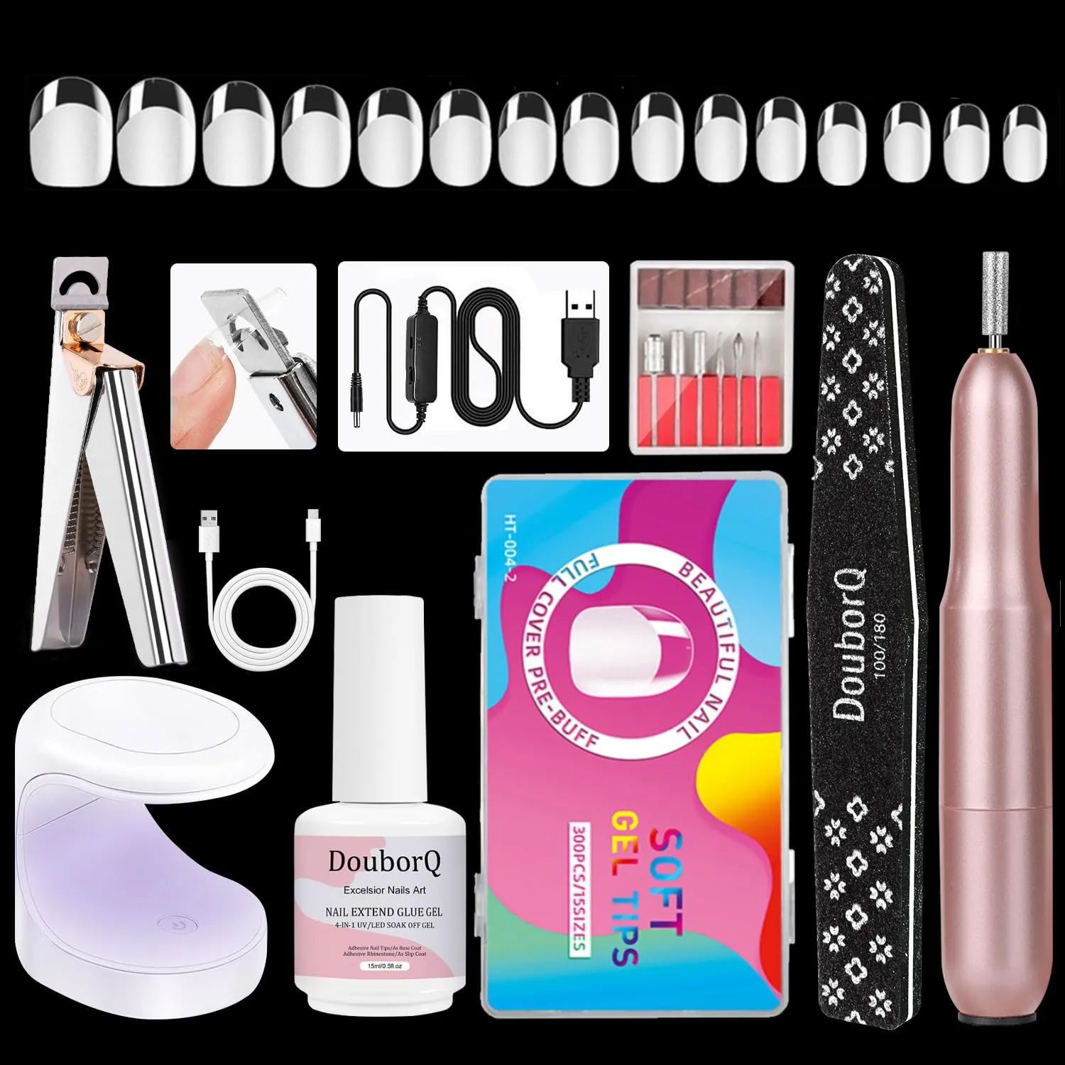 Major Dijit Gel Nail Kit - Beginner Gel Nail Set with Nail Drill, 0.5oz 4-in-1 Nail Glue, 300PCS Short Oval Nail Tips, Nail Clipper, UV Lamp for Nail Extensio & Art (Short Oval)