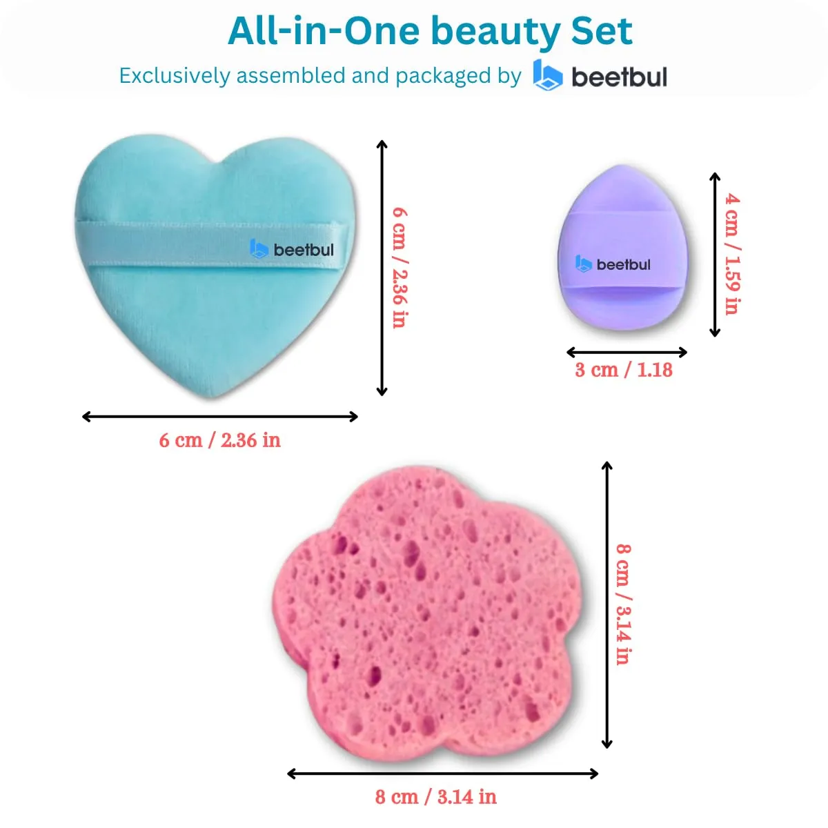 Makeup & Exfoliation Kit - Bissú Compact Powder   1 Medium Velvet Puff   2 Finger Puffs   1 Facial Exfoliating Sponge (03 Nude, One Size)