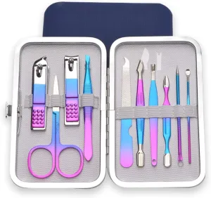 Manicure Set, 10 PCS Professional Stainless Steel Nail Clipper with Leather Case,Pedicure Kit,Mens Nail Grooming Kit,Portable Finger Nail Clippers for Women and Men