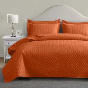 Maple&Stone Quilt Set Queen Size, Burnt Orange Lightweight Bedspread Ultrasonic Chevron Pattern Light Coverlet for All Season Comforter Bedding Decor - 3 Piece Queen Bed Cover Sets