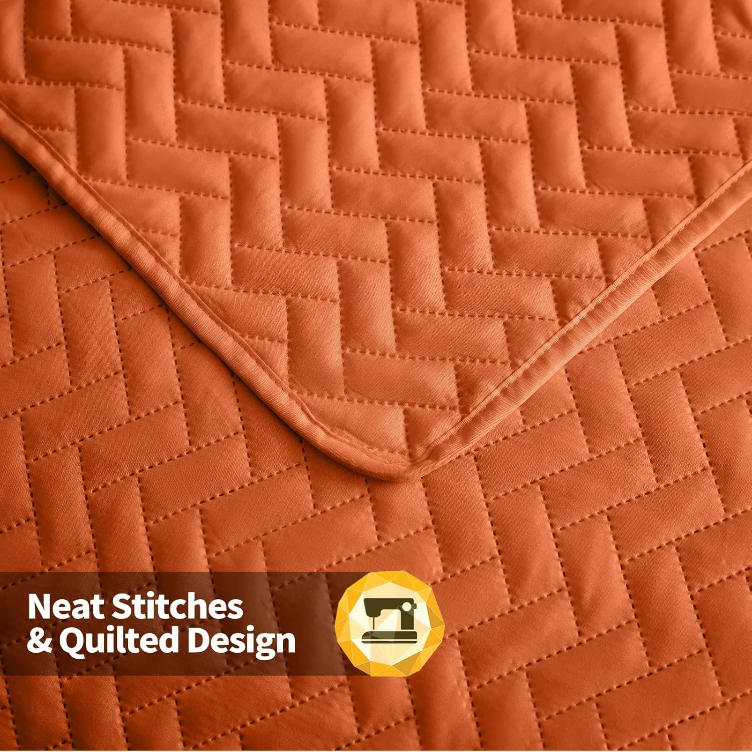Maple&Stone Quilt Set Queen Size, Burnt Orange Lightweight Bedspread Ultrasonic Chevron Pattern Light Coverlet for All Season Comforter Bedding Decor - 3 Piece Queen Bed Cover Sets