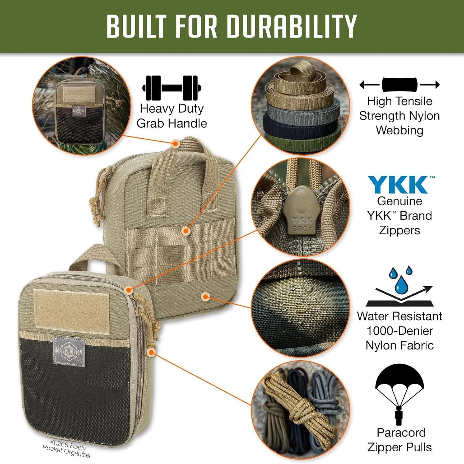 MAXPEDITION Beefy Pocket Organizer, Compact, MOLLE-Compatible, 1000D Nylon Tactical Pouch, Everyday Carry Tool and Gear Storage for Outdoor, Tactical, Survival, 0266