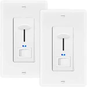 Maxxima Dimmer Electrical Light Switch - Featuring Blue Indicator Light, LED Compatible, 3-Way/Single Pole Use, 600 Watt Max, Dimmable Lamp and Lighting Control, Wall Plate Included - 2 Pack