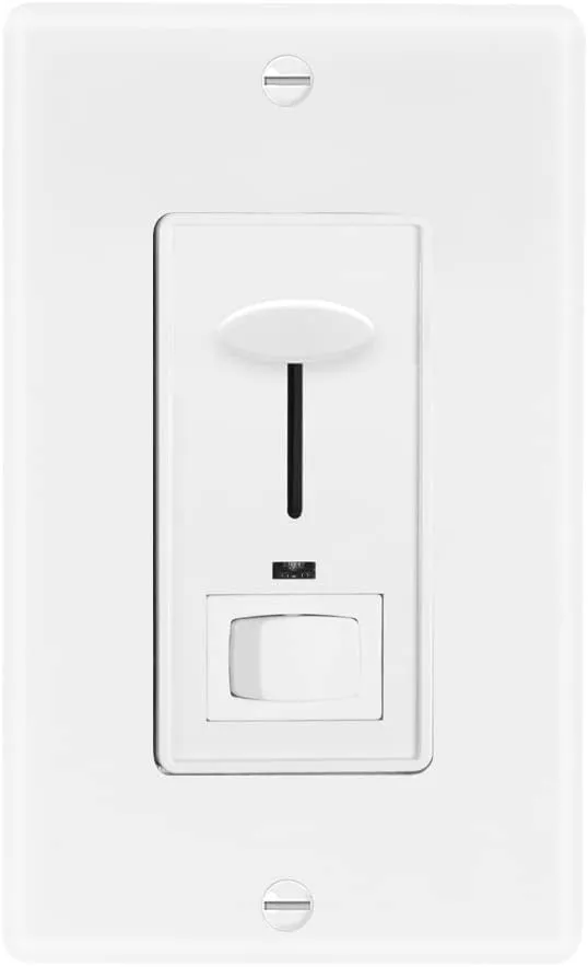 Maxxima Dimmer Electrical Light Switch - Featuring Blue Indicator Light, LED Compatible, 3-Way/Single Pole Use, 600 Watt Max, Dimmable Lamp and Lighting Control, Wall Plate Included - 2 Pack
