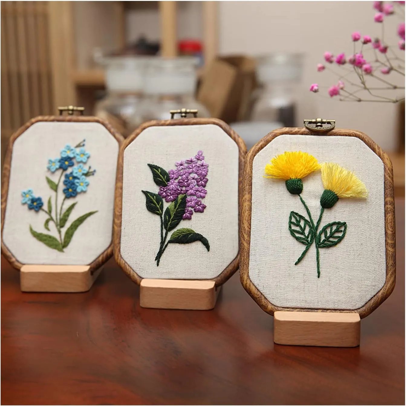 Maydear 3 Sets Embroidery kit for Beginners Adults,Embroidery Kit Punch Needle Kit Cross Stitch Kits with Embroidery Hoop and Instructions,Hand Embroidery Starter Kit (A Cross Stitch Set)