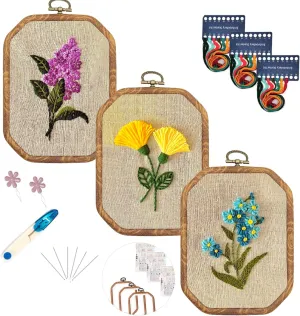 Maydear 3 Sets Embroidery kit for Beginners Adults,Embroidery Kit Punch Needle Kit Cross Stitch Kits with Embroidery Hoop and Instructions,Hand Embroidery Starter Kit (A Cross Stitch Set)