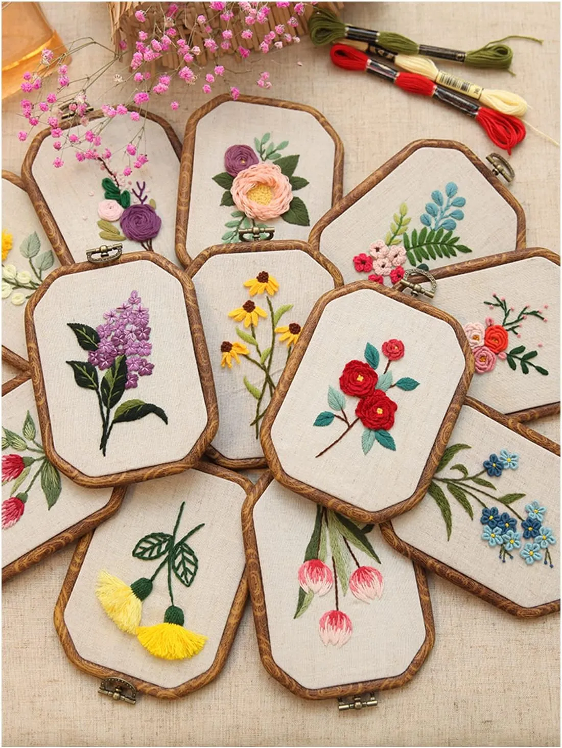 Maydear 3 Sets Embroidery kit for Beginners Adults,Embroidery Kit Punch Needle Kit Cross Stitch Kits with Embroidery Hoop and Instructions,Hand Embroidery Starter Kit (A Cross Stitch Set)