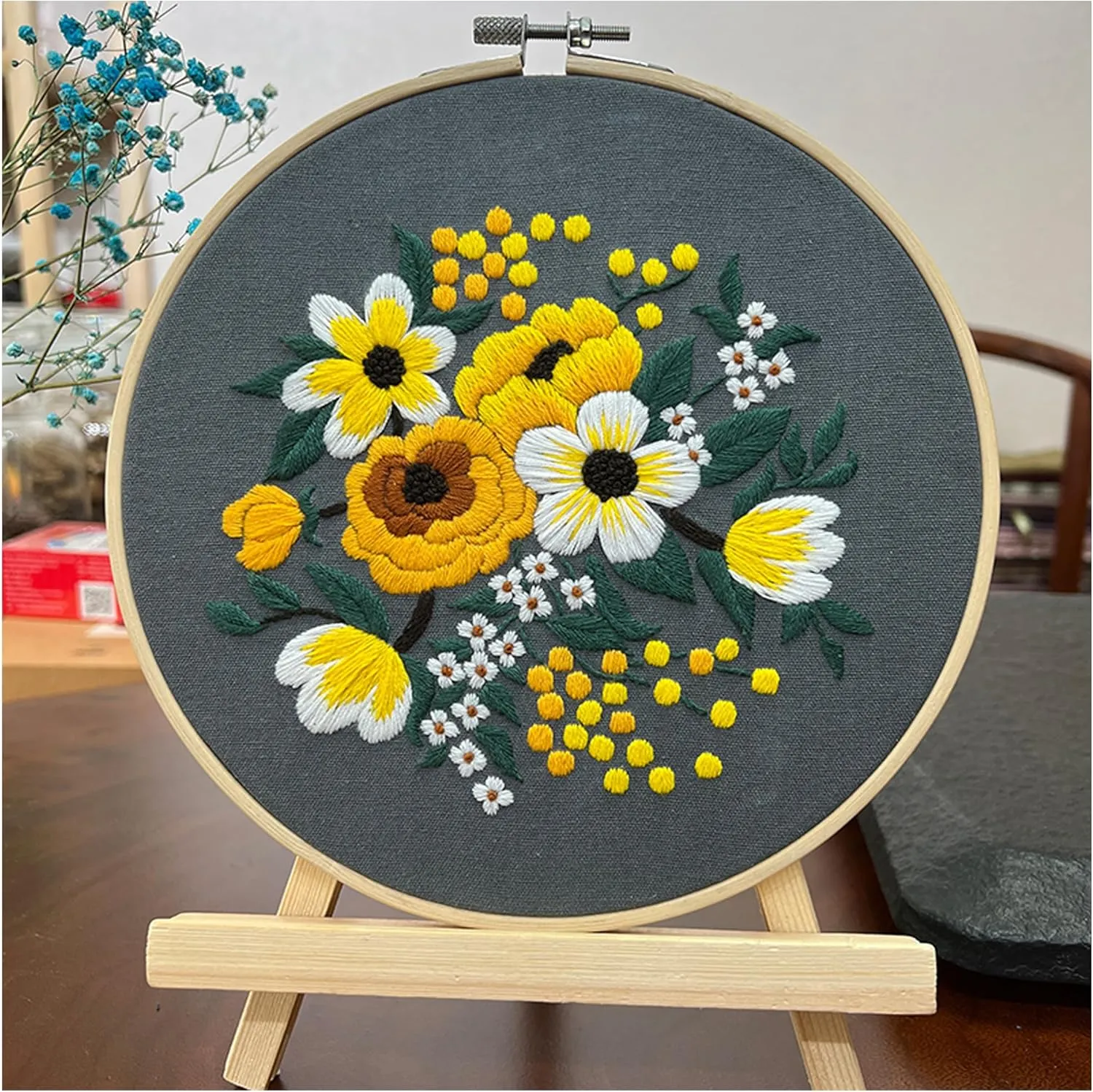 Maydear 3 Sets Embroidery kit for Beginners Adults,Embroidery Kit Punch Needle Kit Cross Stitch Kits with Embroidery Hoop and Instructions,Hand Embroidery Starter Kit (Small Flowers)
