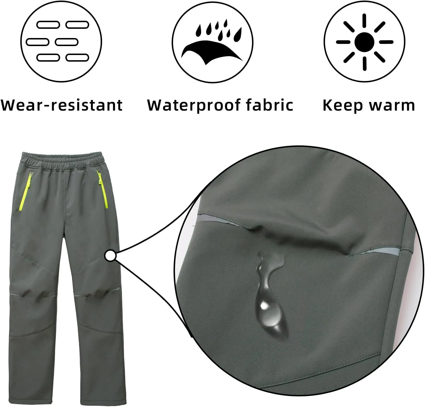 MEILONGER Boys Girls Softshell Hiking Pants Fleece Lined Skiing Snow Pants Kids Outdoor Trousers