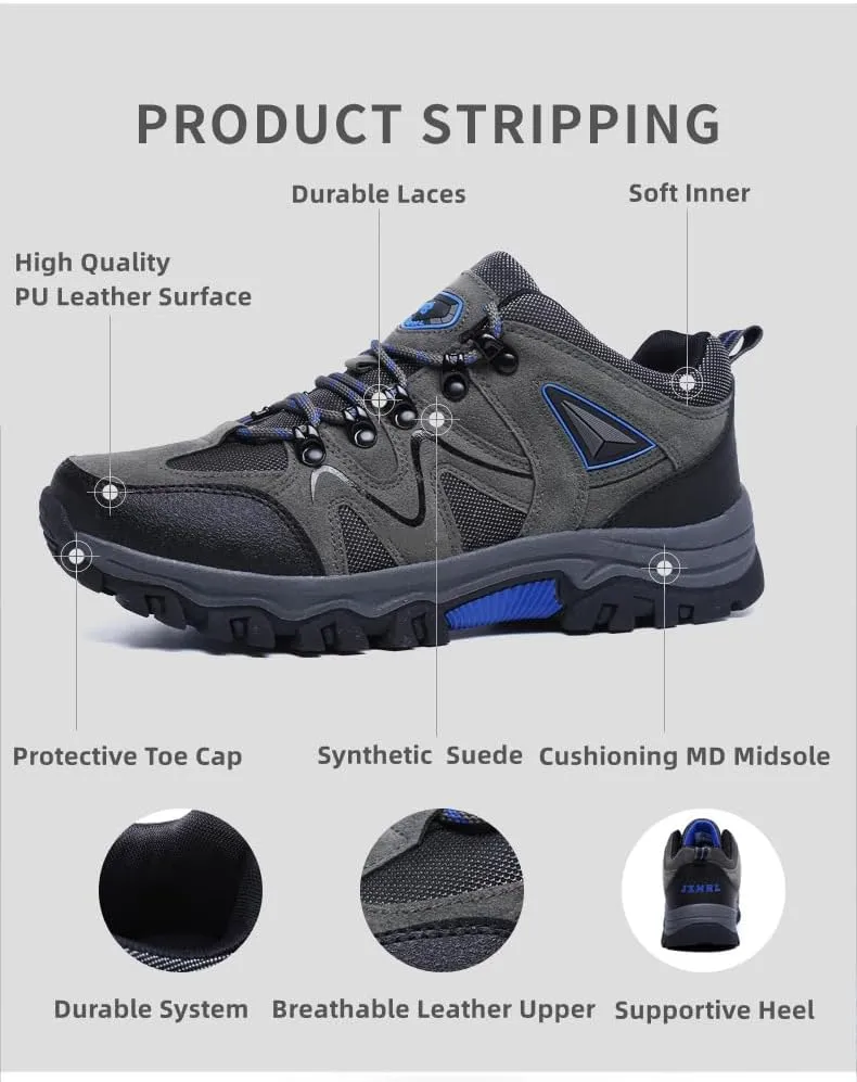 Men Hiking Shoes Waterproof Lightweight Outdoor Work Shoes Non-Slip Breathable Trailing Trekking Walking Sneakers Low Top Boots