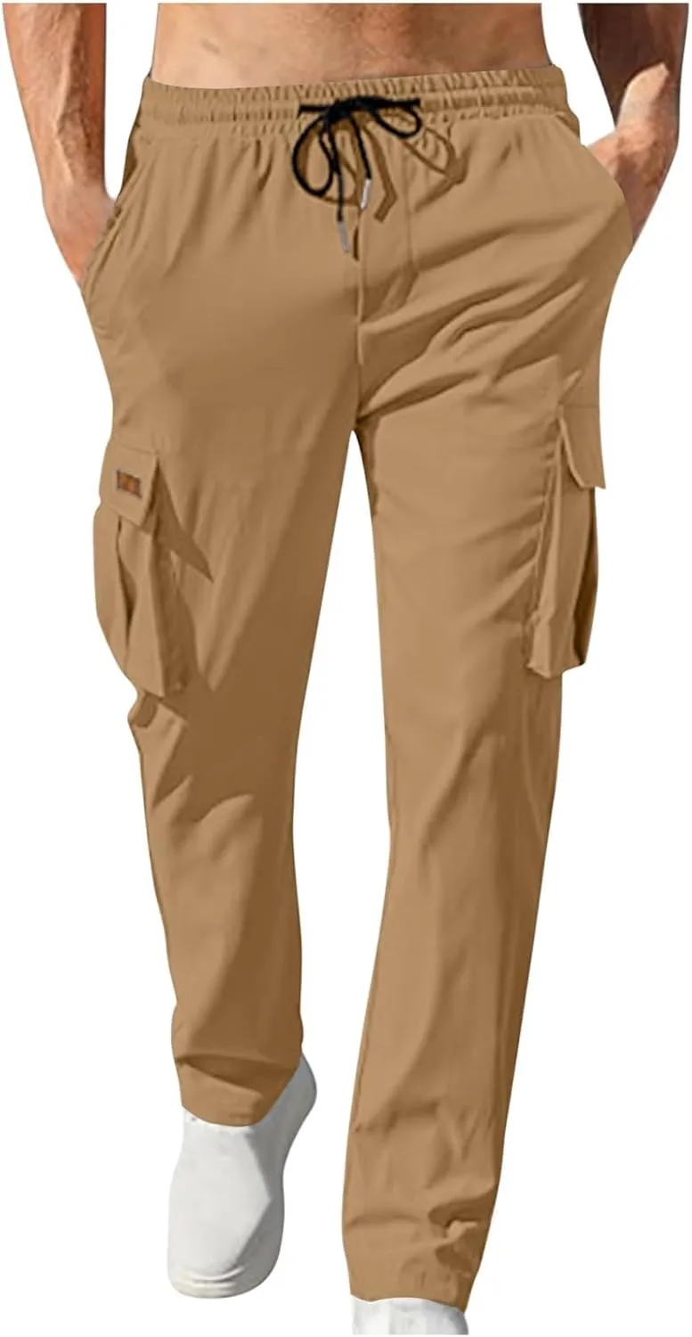 Mens Cargo Pants Casual Regular Fit Drawstring Elastic Waist Pants for Men Sports Athletic Work Outdoor Trousers