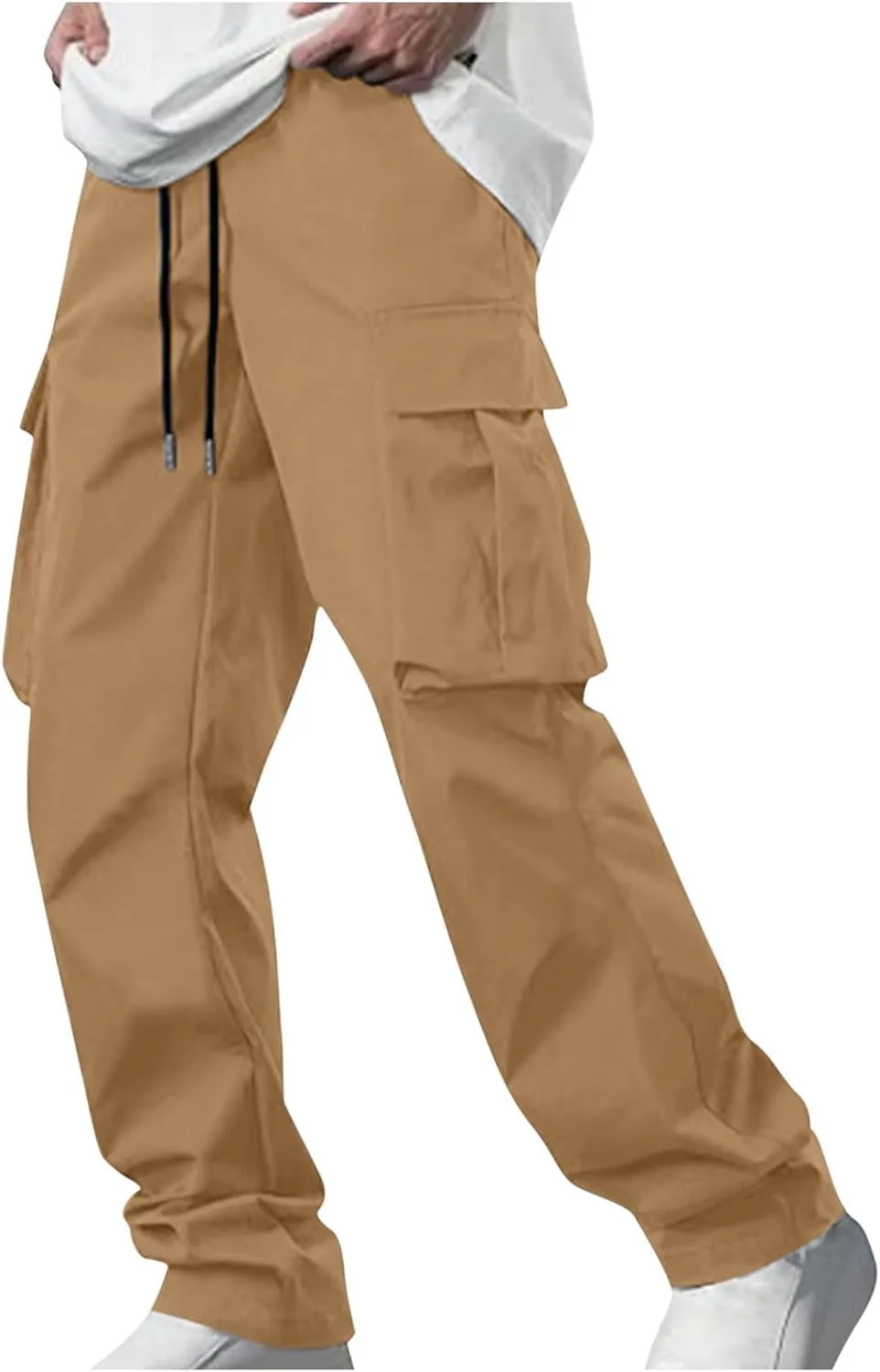Mens Cargo Pants Casual Regular Fit Drawstring Elastic Waist Pants for Men Sports Athletic Work Outdoor Trousers